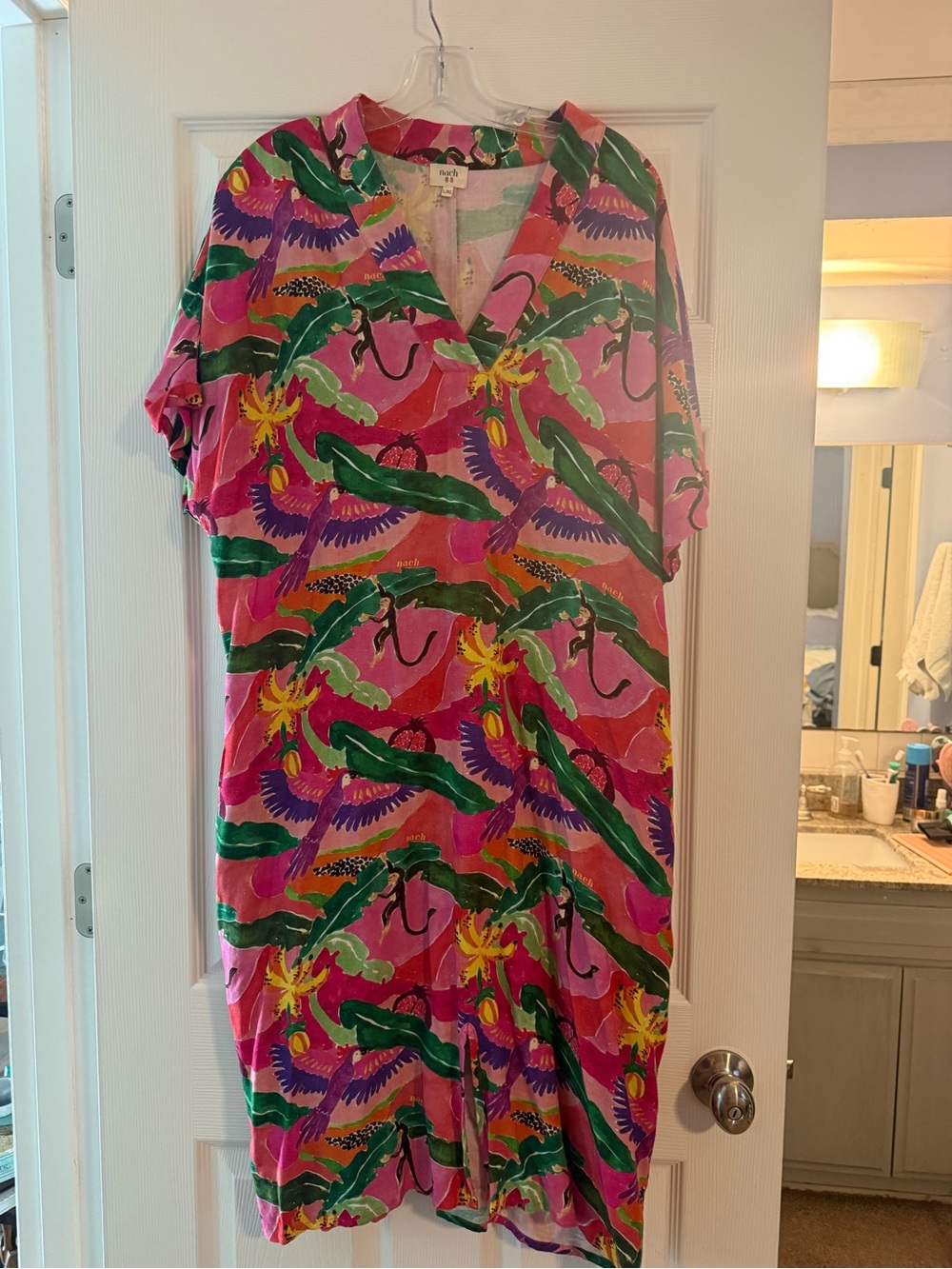 NACH Tropical Print V-Neck Shift Dress in Pink